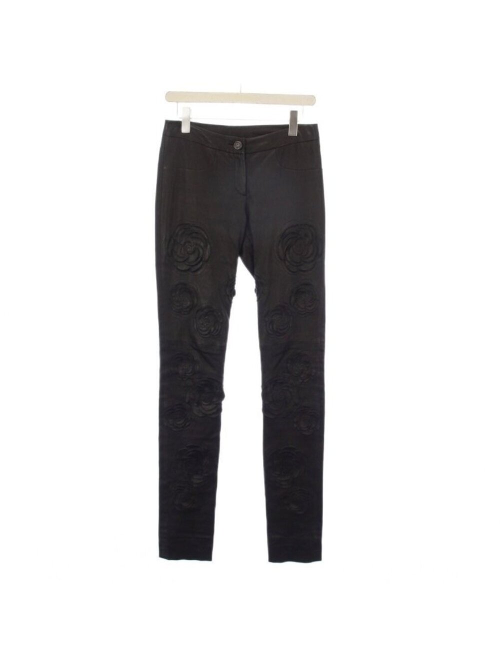 Chanel Lambskin Camellia Leather Pants Black